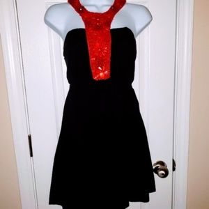 Judith March Black  w/Red Statement Neck Dress Sm